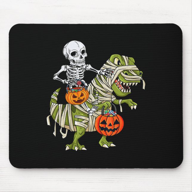 Skeleton Riding Mummy Dinosaur T Rex Halloween Rol Musmatta (Framsidan)