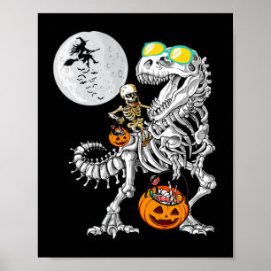 Skeleton Riding Mummy Dinosaur T Rex Halloween Rol Poster