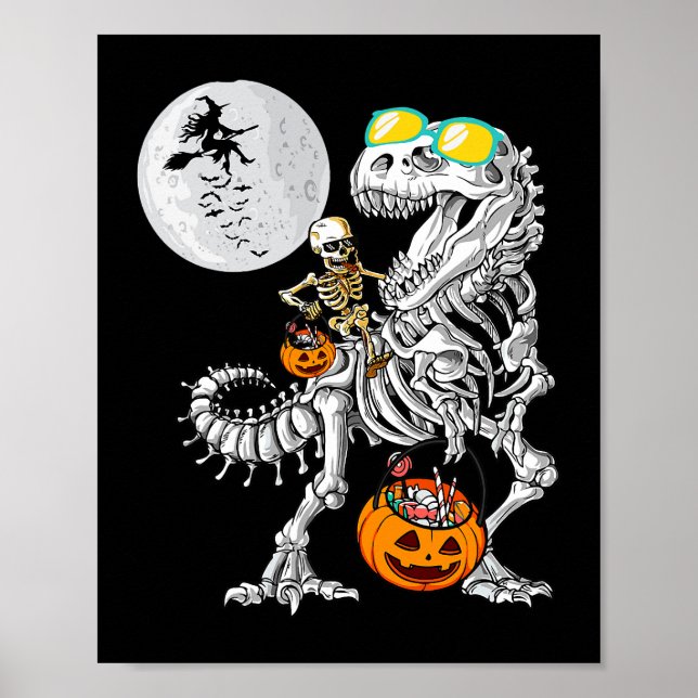 Skeleton Riding Mummy Dinosaur T Rex Halloween Rol Poster (Framsidan)