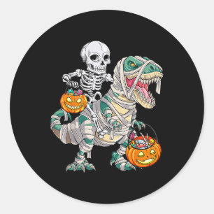 Skeleton Riding Mummy Dinosaur T Rex Halloween Rol Runt Klistermärke