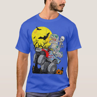 Skeleton Riding Mummy Dinosaur T Rex Halloween Rol Shirt