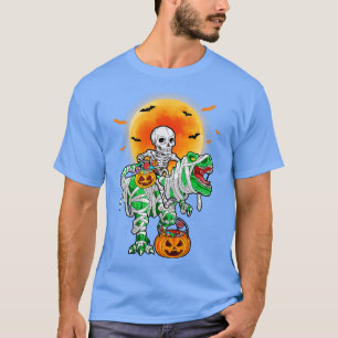 Skeleton Riding Mummy Dinosaur T Rex Halloween Rol Shirt