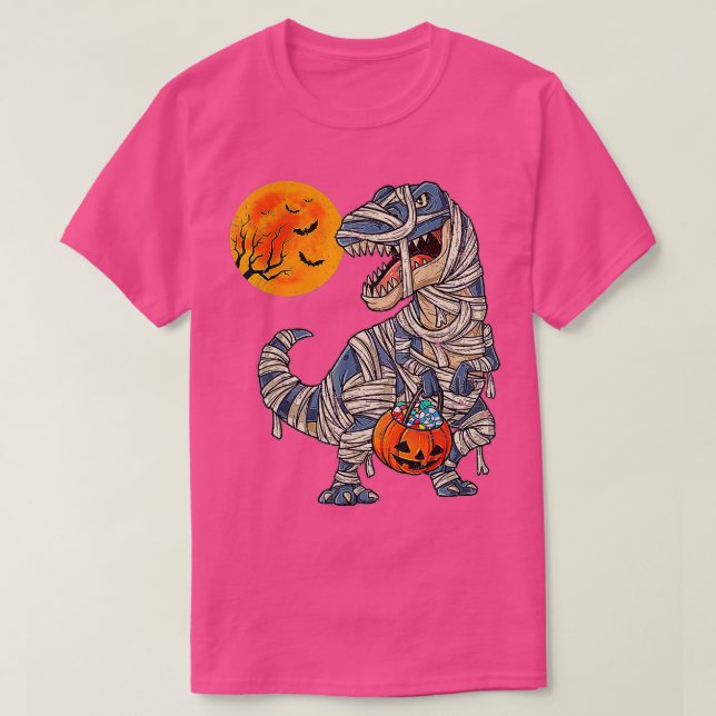 Skeleton Riding Mummy Dinosaur T rex Halloween Rol Shirt (Design framsida)