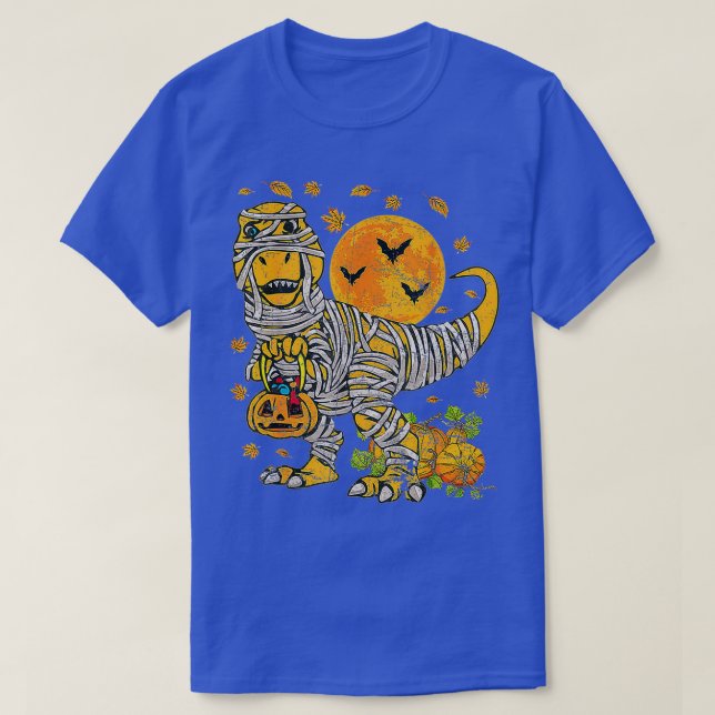 Skeleton Riding Mummy Dinosaur T Rex Halloween Rol T Shirt (Design framsida)
