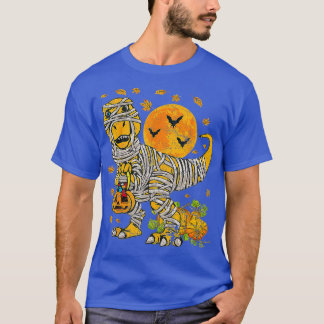 Skeleton Riding Mummy Dinosaur T Rex Halloween Rol T Shirt