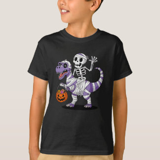 Skeleton Riding Mummy Dinosaur T rex Halloween Shirt