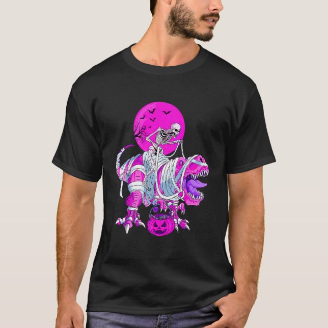Skeleton Riding Mummy Dinosaur t Rex Hiss Pumpkin Shirt (Framsida)