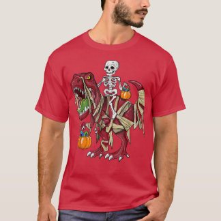 Skeleton Riding Mummy Dinosaur T Rex Pumpkin Funny Shirt