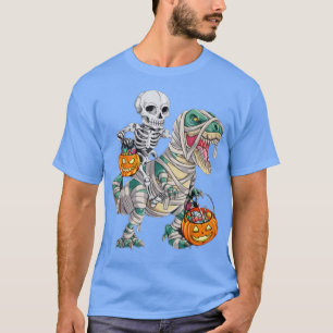 Skeleton Riding Mummy Dinosaur T rex Pumpkin Funny Shirt