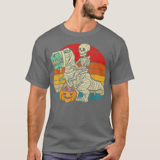Skeleton Riding Mummy Dinosaur T Rex Pumpkin Funny T Shirt
