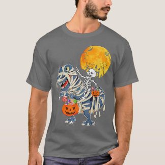Skeleton Riding Mummy Dinosaur T Rex Pumpkin Funny T Shirt