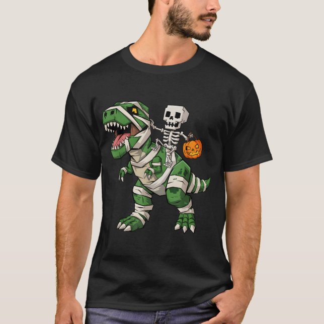 Skeleton Riding Mummy Dinosaur T Rex Shirt (Framsida)