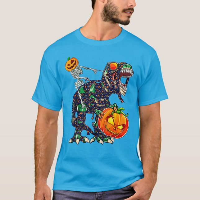 Skeleton Riding Mummy Dinosaur T Rex Shirt (Framsida)