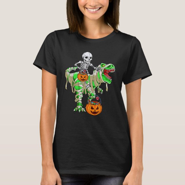 Skeleton Riding Mummy Monster Rex Candy Basket T Shirt (Framsida)
