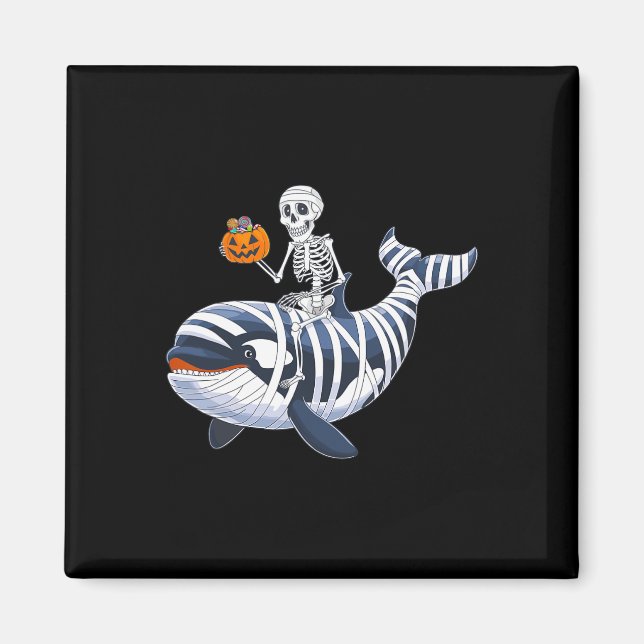 Skeleton Riding Mummy Orca Halloween Candy Whale Magnet (Framsidan)