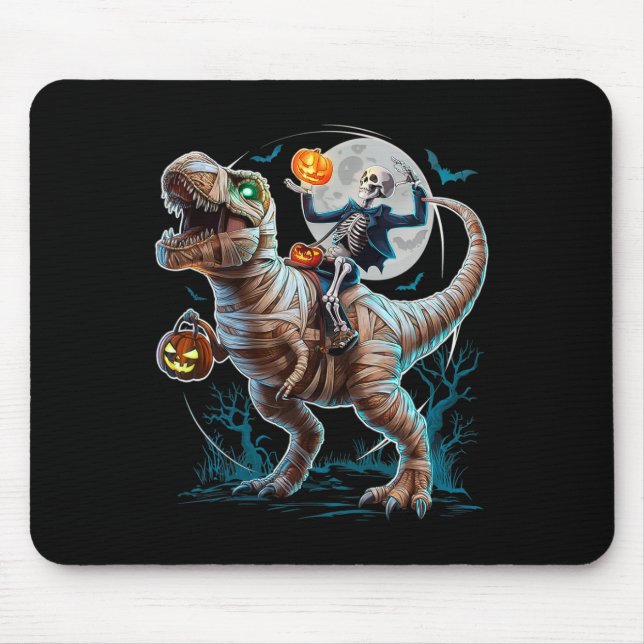 Skeleton Riding Mummy Pumpkin T Rex Dinosaur Funny Musmatta (Framsidan)