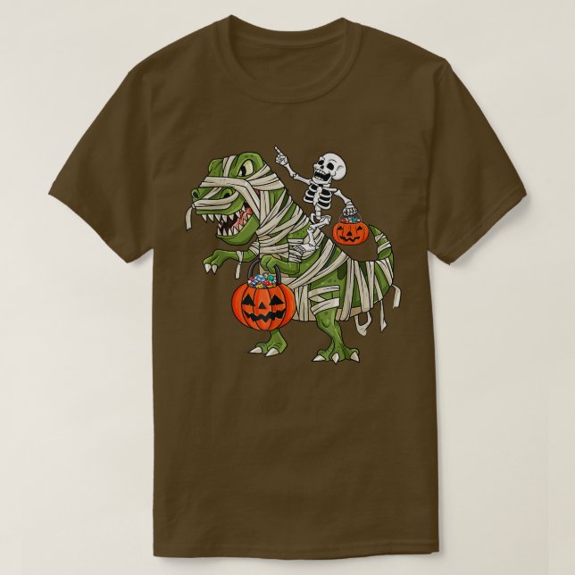 Skeleton Riding Mummy T Re Halloween Boys Girls Ki T Shirt (Design framsida)