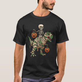 Skeleton Riding Mummy TRex Dinosaur Funny Hallowen T Shirt