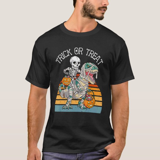 Skeleton Riding Rex Bus eller godis Kids Kärlek Di T Shirt (Framsida)