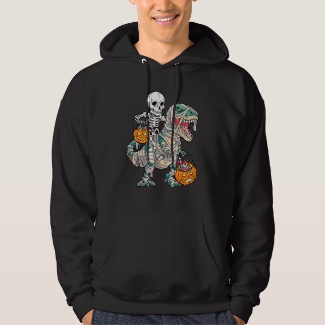 Skeleton Riding Rex Mummy Dinosaur Kids Trick elle Hoodie (Framsida)