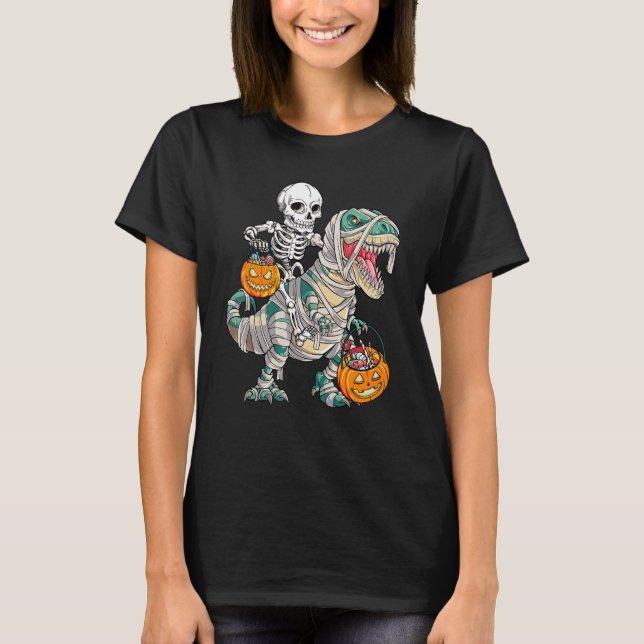 Skeleton Riding Rex Mummy Dinosaur Kids Trick elle T Shirt (Framsida)