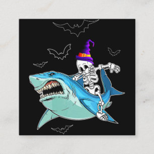 Skeleton Riding Shark Funny - Crazy Halloween Gift Fyrkantigt Visitkort