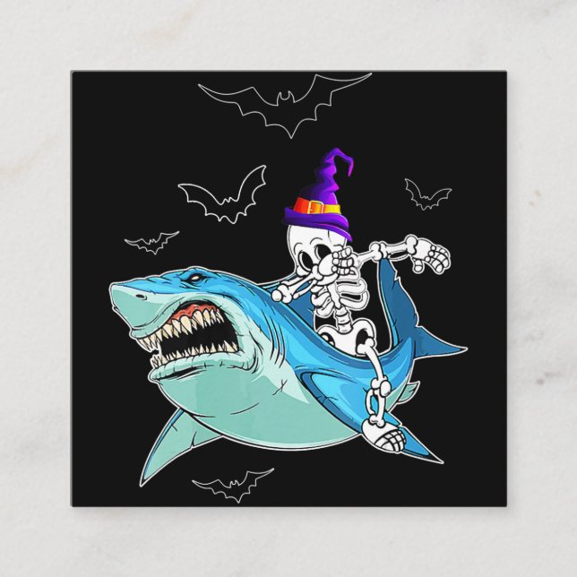 Skeleton Riding Shark Funny - Crazy Halloween Gift Fyrkantigt Visitkort (Framsida)