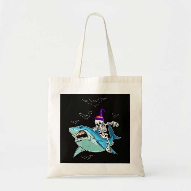 Skeleton Riding Shark Funny - Crazy Halloween Gift Tygkasse (Framsidan)