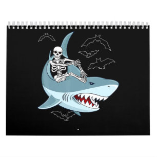 Skeleton Riding Shark Funny Halloween-presentation Kalender
