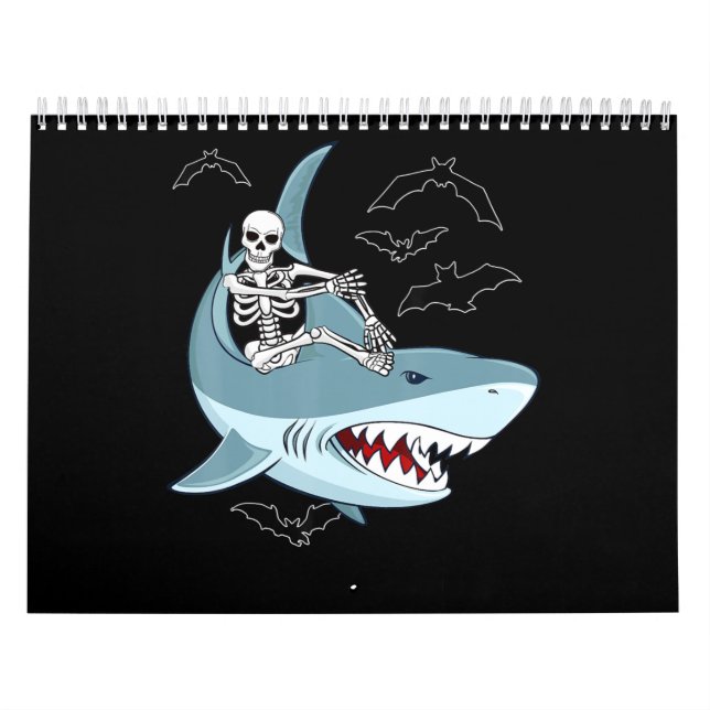 Skeleton Riding Shark Funny Halloween-presentation Kalender (Omslag)