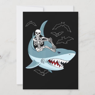 Skeleton Riding Shark Funny Halloween-presentation Tack Kort