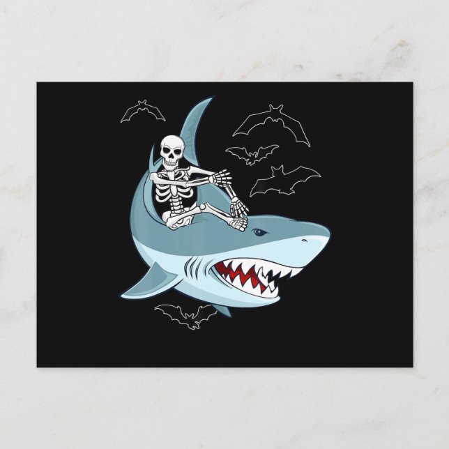 Skeleton Riding Shark Funny Halloween-presentation Vykort (Framsida)