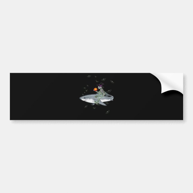 Skeleton Riding Shark - Funny Halloween Shark Gift Bildekal (Framsidan)