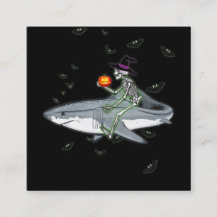 Skeleton Riding Shark - Funny Halloween Shark Gift Fyrkantigt Visitkort