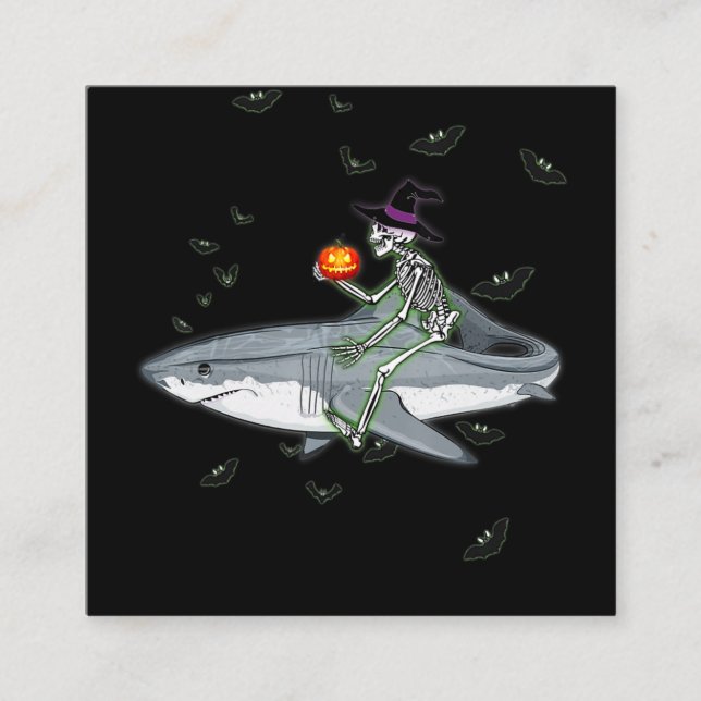 Skeleton Riding Shark - Funny Halloween Shark Gift Fyrkantigt Visitkort (Framsida)