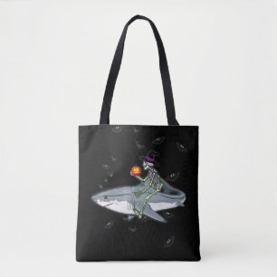 Skeleton Riding Shark - Funny Halloween Shark Gift Tygkasse