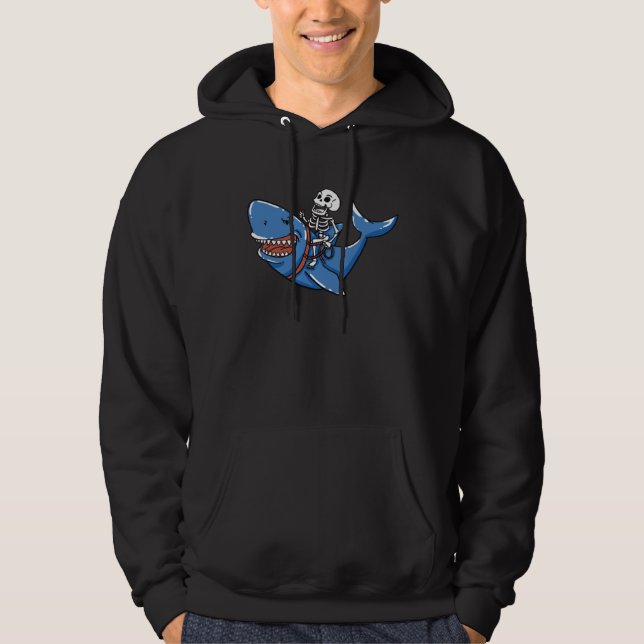 Skeleton Riding Shark I  Halloween For Boys Girls  Hoodie (Framsida)