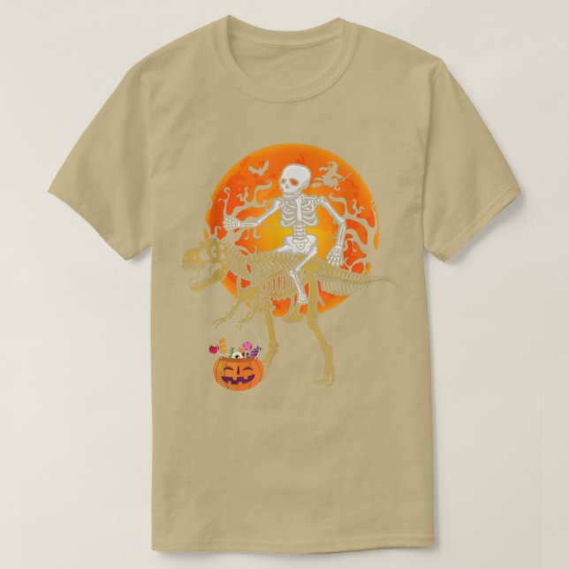 Skeleton Riding Skeletal Dinosaur t re Funny Hallo Shirt (Design framsida)