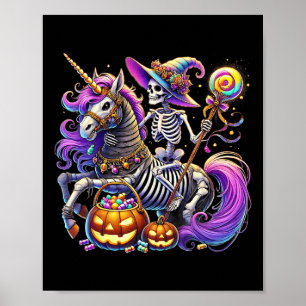 Skeleton Riding Skeleton Unicorn Halloween Costume Poster