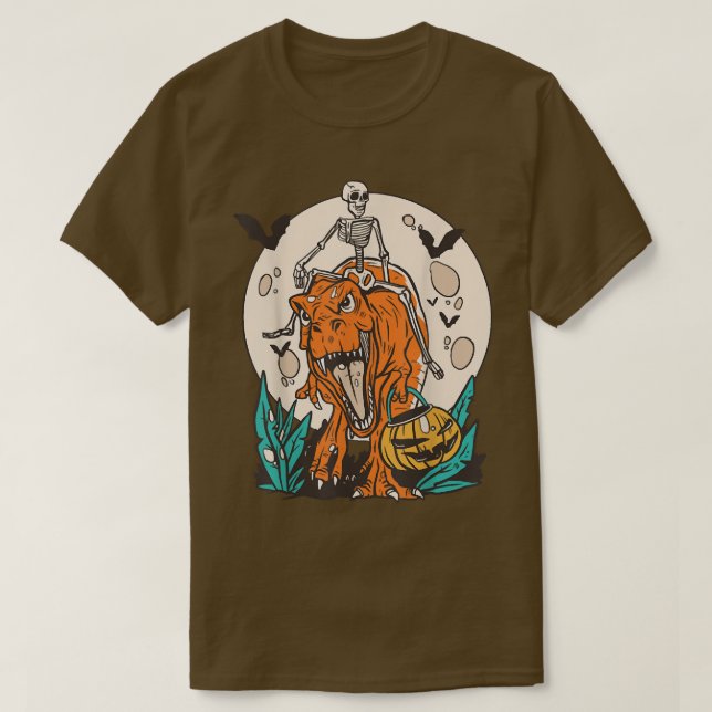 Skeleton Riding T-rex Dinosaur Pumpkin Dino Hallow T Shirt (Design framsida)