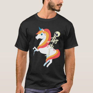 Skeleton Riding Unicorn Cute Funny Skull Halloween T Shirt