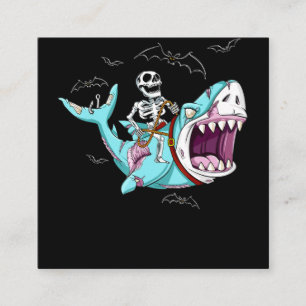 Skeleton Riding Zombie Shark Funny Halloween Gift Fyrkantigt Visitkort
