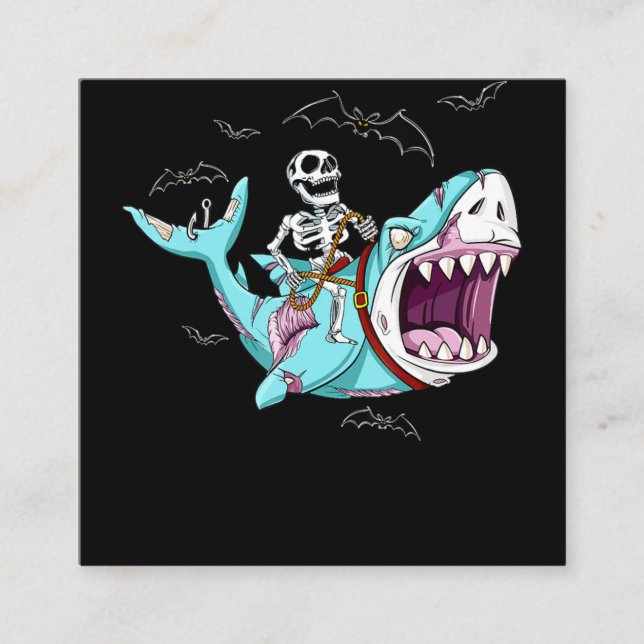 Skeleton Riding Zombie Shark Funny Halloween Gift Fyrkantigt Visitkort (Framsida)