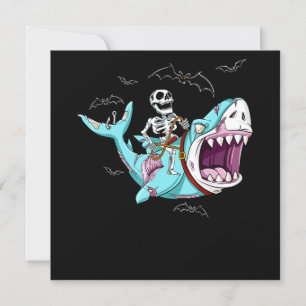 Skeleton Riding Zombie Shark Funny Halloween Gift Inbjudningar