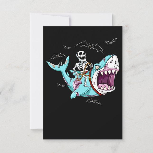 Skeleton Riding Zombie Shark Funny Halloween Gift OSA Kort (Framsida)