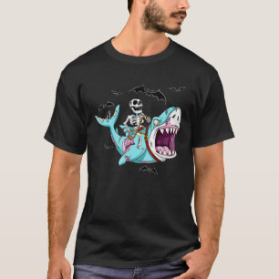 Skeleton Riding Zombie Shark Funny Halloween Gift T Shirt
