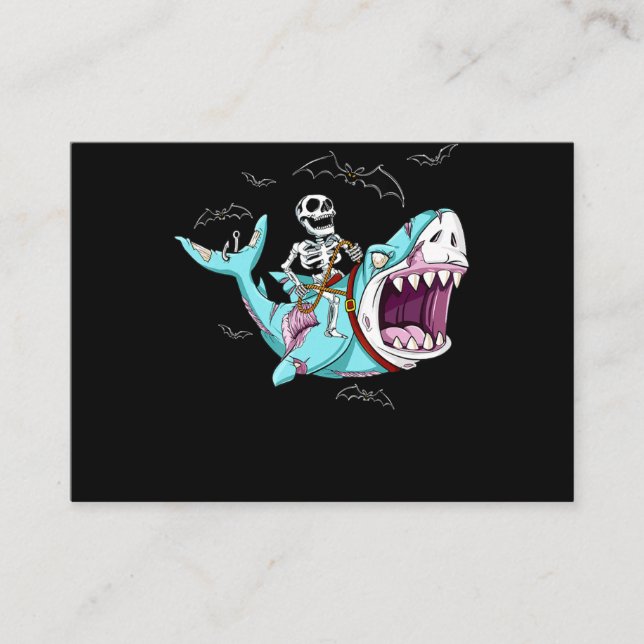 Skeleton Riding Zombie Shark Funny Halloween Gift Visitkort (Framsida)