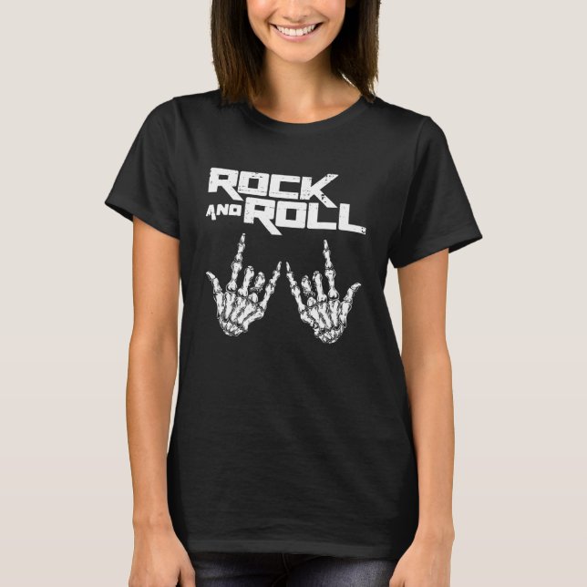 Skeleton Rock and Roll Bones Hand Cool Music Conce T Shirt (Framsida)