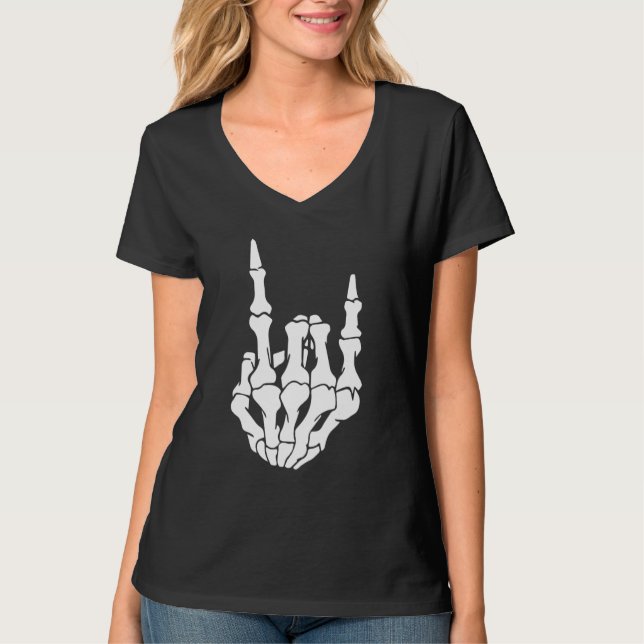 Skeleton Rock Hand Sign Guitar Pick Guitarists Gui T Shirt (Framsida)