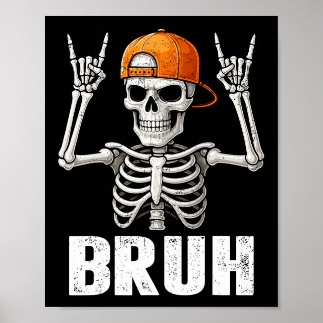 Skeleton Rock On Bruh Halloween For Mens Boys Kids Poster (Framsidan)